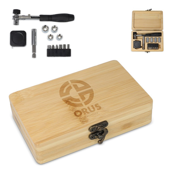 13-delige gereedschapsset in bamboe doos