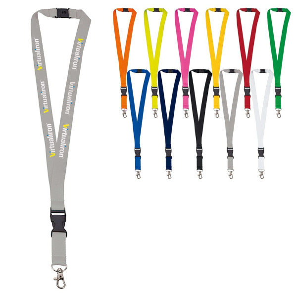 Polyester lanyard 20 mm met gesp en haak