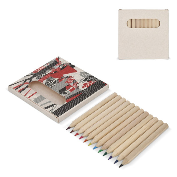 12 kleurpotloden in gerecyclede melkpakkenverpakking