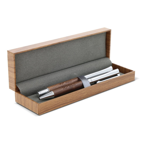 Balpen en rollerball set walnoot hout